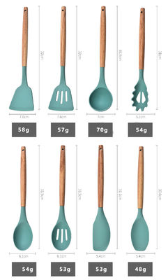 acheter Ensemble de 12 ustensiles de cuisine en silicone résistant aux températures élevées et à la poignée de chêne online manufacture