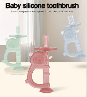 Cartoon Cara en forme de bébé brosse à dents en silicone de qualité alimentaire en silicone gomme de bébé broyeur à dents portable